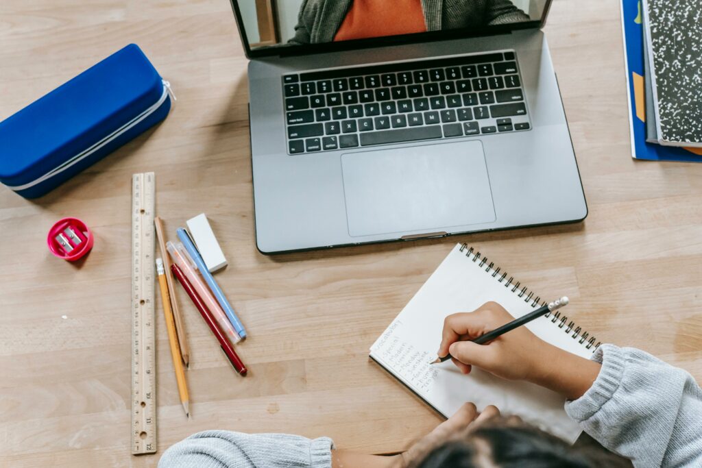 Young woman studies for online micro credential course